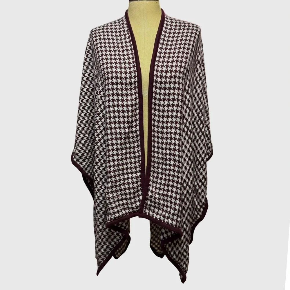 Ann Taylor OS Houndstooth Knit Purple Poncho Wrap Shawl Cardigan Wedding Fall